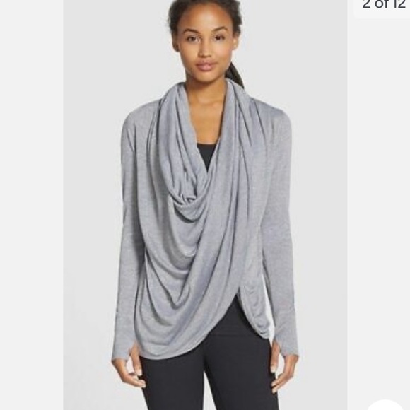 ZELLA Grey Marled Overhead Wrap Long Sleeve Top S - Picture 1 of 12
